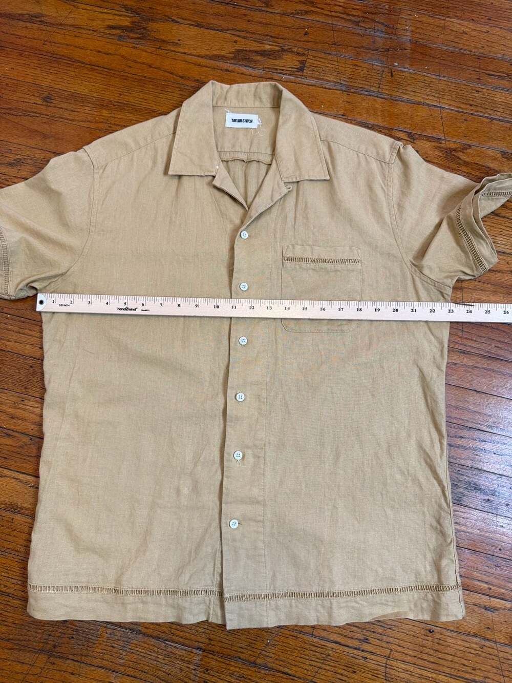 Taylor Stitch Short Sleeve Linen Camp Shirt with Ladder Stitch Detail - Picture 6 of 9